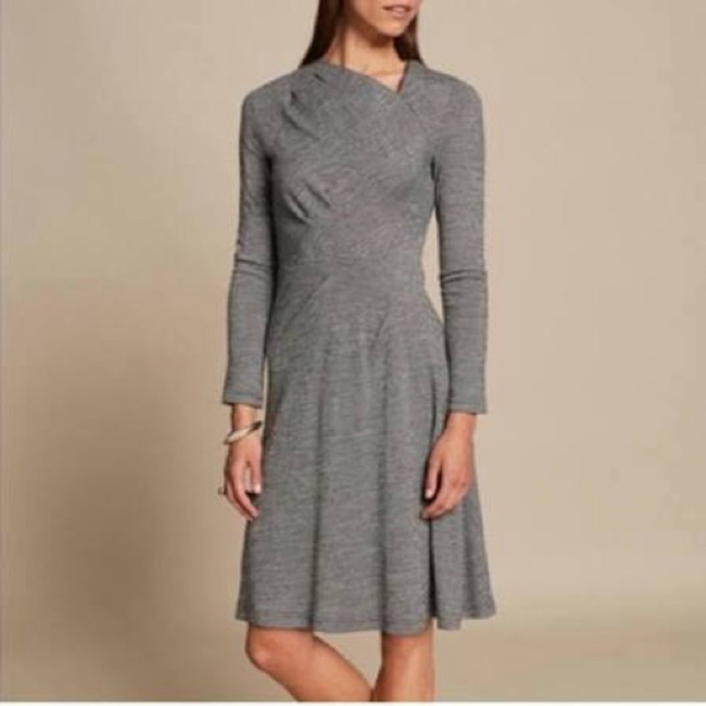 The Fold London Wool Blend Elegant Houndstooth Long Sleeve Dress UK 12 US 8